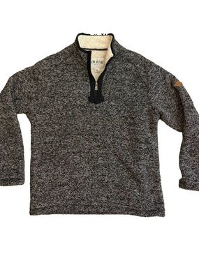 Orvis Outdoor Sherpa Fleece Lined Quarter Zip Sweater Large Pullover Black Gray